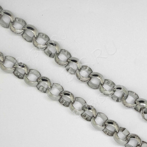 Цепочка S75 Ювелирная сталь Ролло (Rolo) 10*10*4мм цвет платины (Хирургическая сталь) (50см)