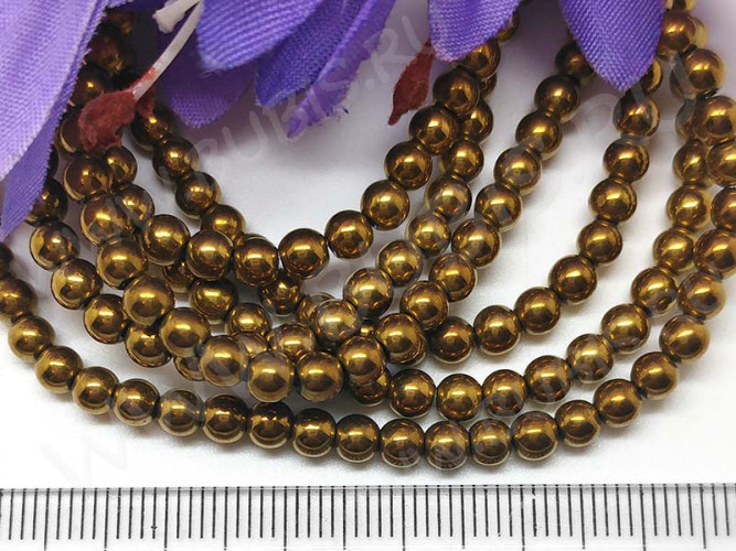 Бусина округлая 4мм Гематит т.золотистый (камни) (10шт.)