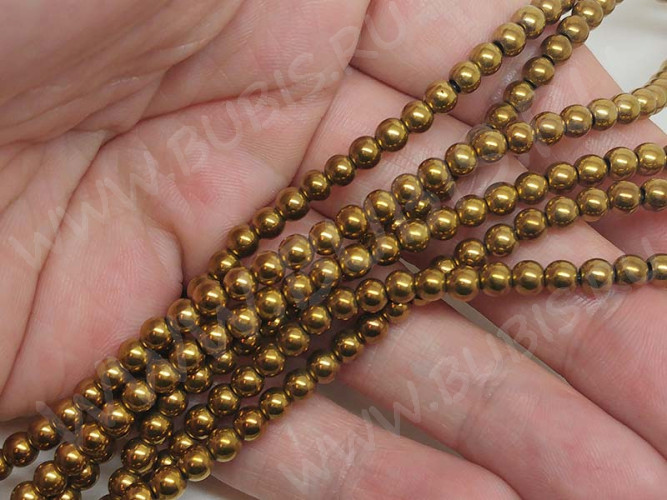 Бусина округлая 4мм Гематит т.золотистый (камни) (10шт.)