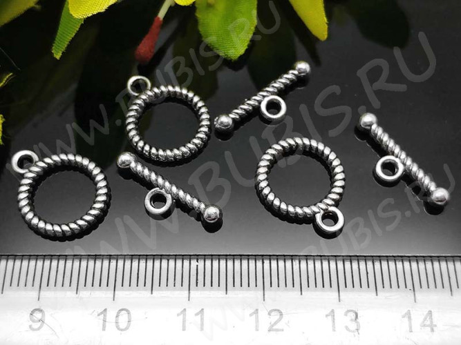 054 Тоггл средний витой тонкий 16*13мм и 18*6мм античное серебро (литьё)
