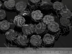 Бусина каменная Цветочек 02 14*14*5,5мм Агат чёрный матовый (камни)
