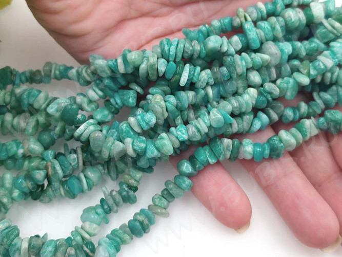Крошка (галтовка) каменная 188 5-9мм Амазонит полосатый натуральный (камни) (нить 43-45см)