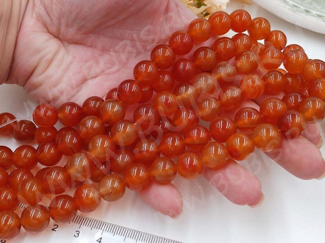 (ОПТ) Бусина округлая 12мм Сердолик натуральный (камни) (НИТЬ)