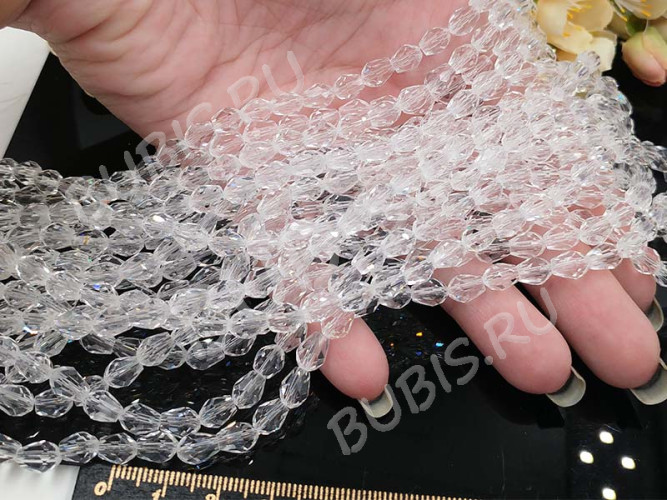 Бусина Капля гранёная 7,5*6*6мм чистая прозрачная (имитация Сваровски) (10шт.)