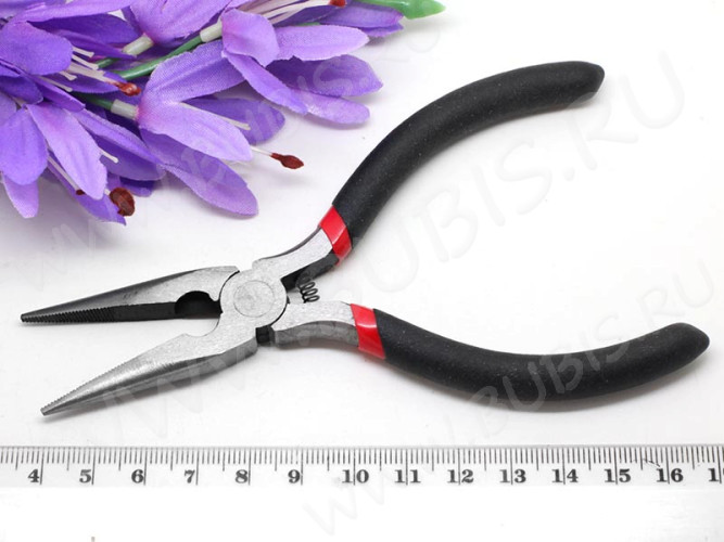 Тонкогубцы (утконосы короткие) 03 с кусачками и пружинкой 130мм с чёрными ручками (инструменты для бижутерии)