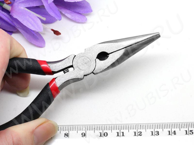 Тонкогубцы (утконосы короткие) 03 с кусачками и пружинкой 130мм с чёрными ручками (инструменты для бижутерии)