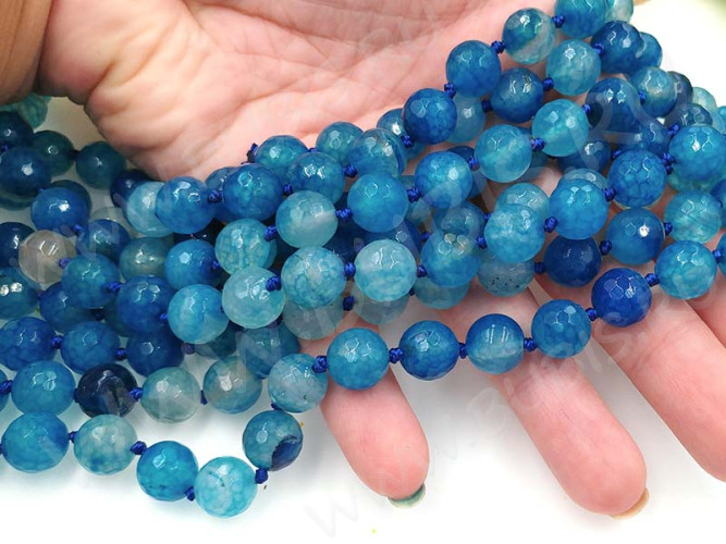 (ОПТ) Бусина округлая ГРАНЁНАЯ 10мм Агат Мадагаскарский кракле т.голубо-молочный (камни) (НИТЬ)