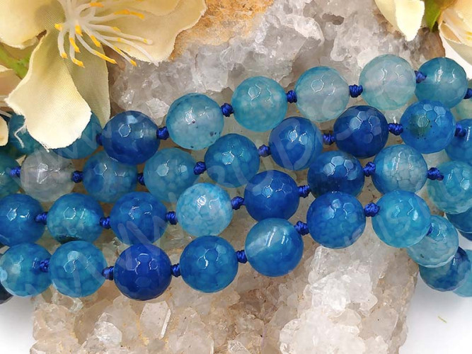 (ОПТ) Бусина округлая ГРАНЁНАЯ 10мм Агат Мадагаскарский кракле т.голубо-молочный (камни) (НИТЬ)