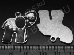 Подвеска Слоник 06 25,5*25*1,7мм чёрно-белый (цветные подвески)