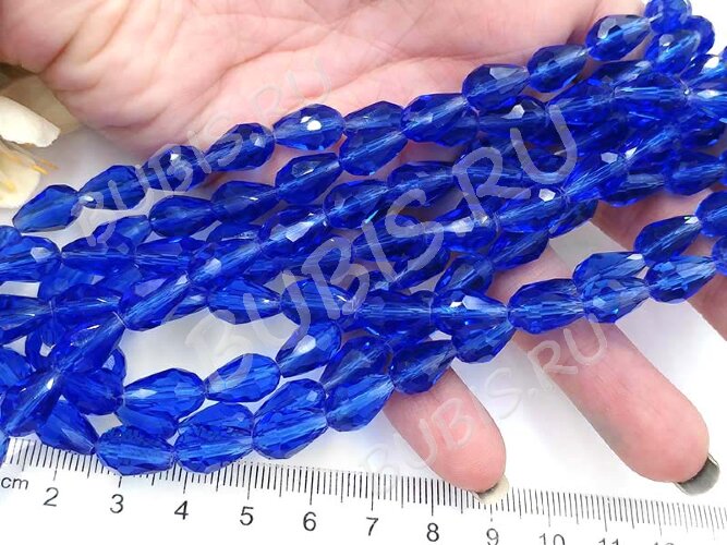 (СКИДКИ!!!) Бусина Капля гранёная 12*8*8мм т.голубая прозрачная (имитация Сваровски) (10шт.)