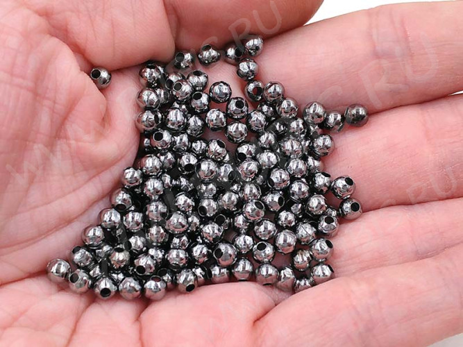 (СКИДКИ!!!) Бусина Шарик металлический 4мм чёрный никель (Iron) (100шт.)