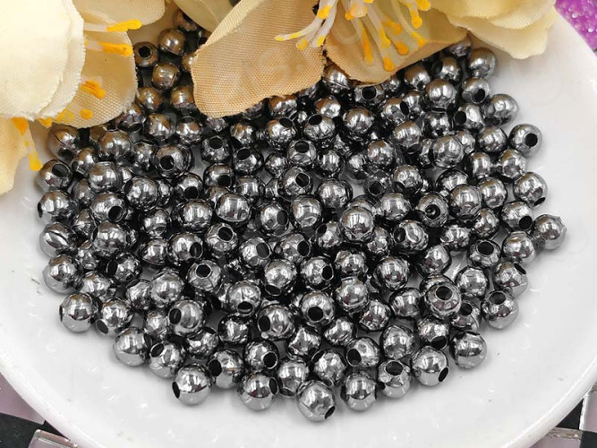 (СКИДКИ!!!) Бусина Шарик металлический 4мм чёрный никель (Iron) (100шт.)