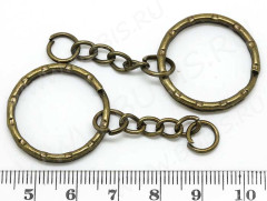 Карабин для брелка 08 Кольцо 25*25*3мм и цепочка 35*5*2мм античная бронза (Iron)