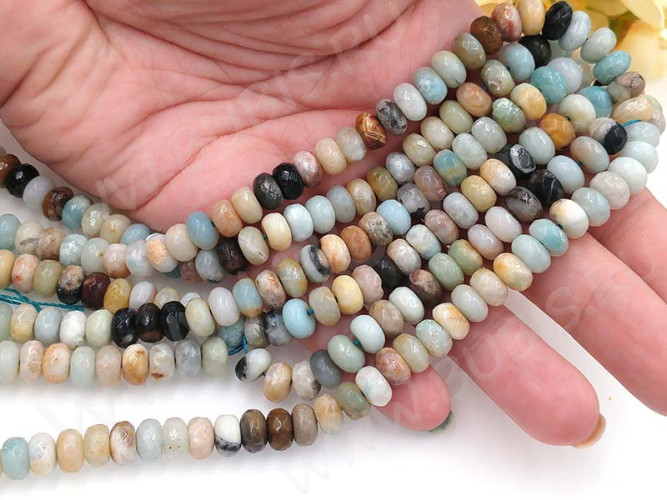 (ОПТ) Бусина каменная Абакус 13 ГРАНЁНЫЙ 8*8*5мм Амазонит натуральный (камни) (НИТЬ)