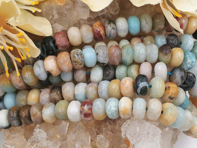 (ОПТ) Бусина каменная Абакус 13 ГРАНЁНЫЙ 8*8*5мм Амазонит натуральный (камни) (НИТЬ)