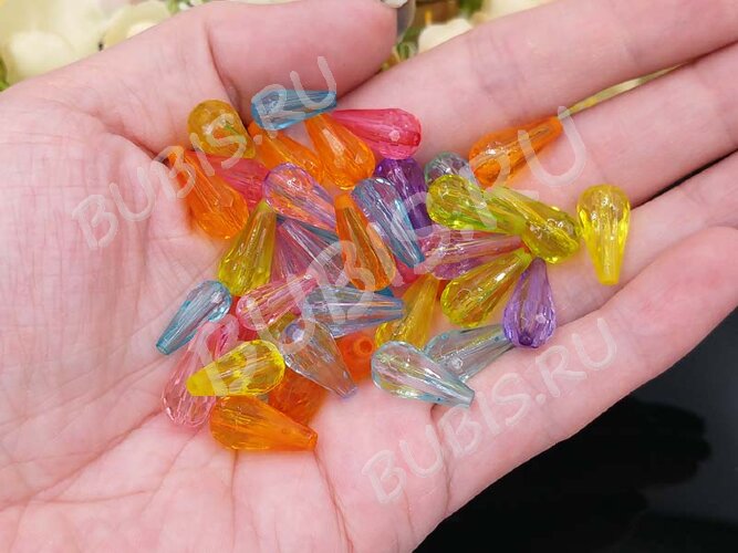 (СКИДКИ!!!) Бусина акриловая Капелька 08 гранёная 16*8*8мм МИКС прозрачный (акрил) (20шт.)