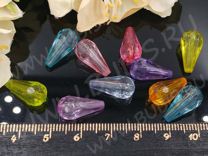 (СКИДКИ!!!) Бусина акриловая Капелька 08 гранёная 16*8*8мм МИКС прозрачный (акрил) (20шт.)