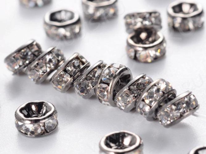 Рондель со стразами 12 разделитель 4*2мм черный никель и прозрачный (Brass и стекло)(10шт)