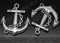 Подвеска Якорь 13 3D коннектор 30,5*27*3,5мм античное серебро (литьё)