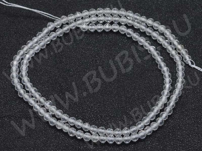 (ОПТ) Бусина округлая ГРАНЁНАЯ "каменный бисер" 3мм Кварц (камни LUX) (НИТЬ)