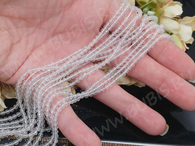 (ОПТ) Бусина округлая ГРАНЁНАЯ "каменный бисер" 3мм Кварц (камни LUX) (НИТЬ)