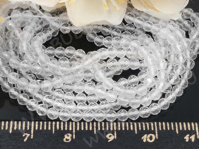 (ОПТ) Бусина округлая ГРАНЁНАЯ "каменный бисер" 3мм Кварц (камни LUX) (НИТЬ)