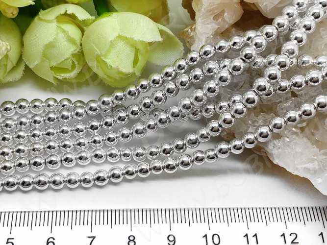 Бусина округлая 4мм Гематит серебристый (камни) (НИТЬ)