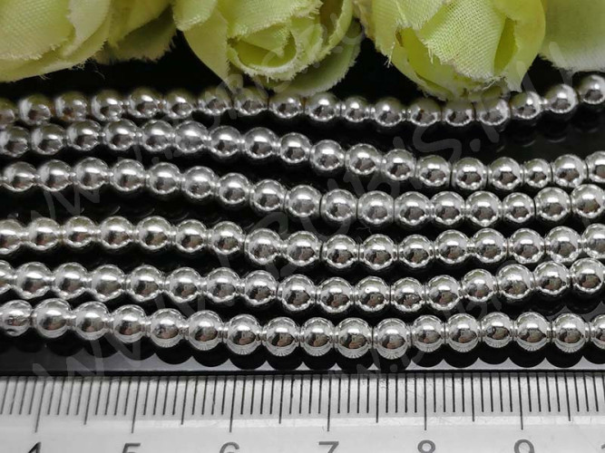 Бусина округлая 4мм Гематит серебристый (камни) (НИТЬ)