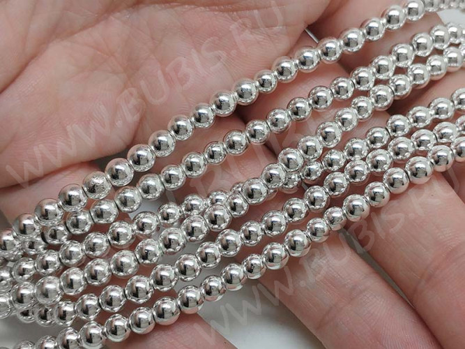 Бусина округлая 4мм Гематит серебристый (камни) (НИТЬ)