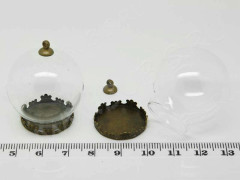 Пузырь стеклянный 18 Пузырь+сеттинг+шапочка с петлёй 32*30мм прозрачный и античная бронза (стекло и  Brass)