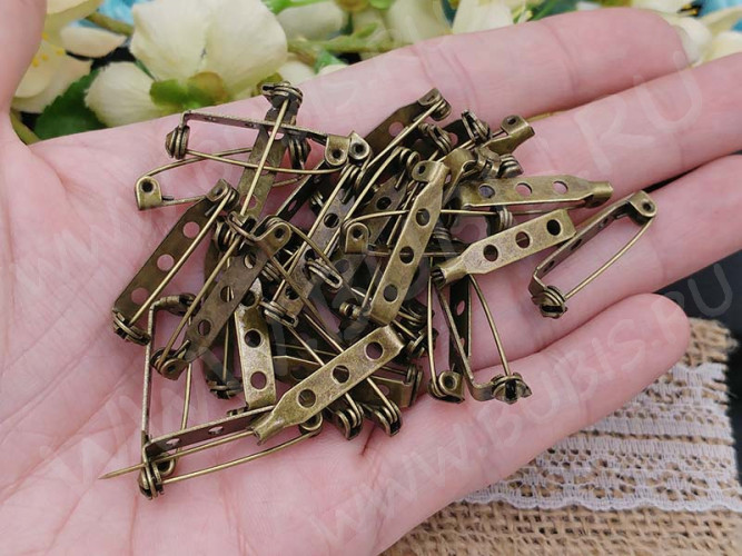 (СКИДКИ!!!) Основа (заготовка) для броши №94 булавка 3 отверстия с замочком 25*7мм античная бронза (Iron) (10шт)