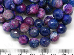 (ОПТ) Бусина округлая ГРАНЁНАЯ 10мм Агат кракле Огненный сине-сиреневый (камни) (НИТЬ)