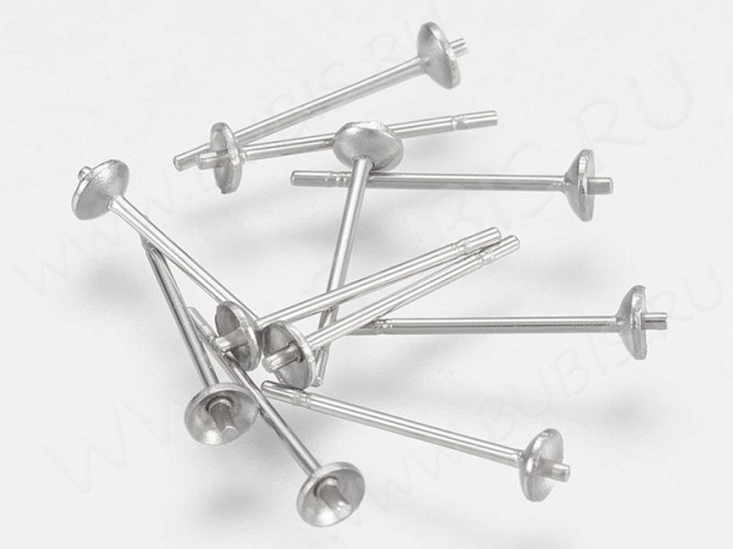 Пуссеты ("гвоздики") №170 с воронкой 3мм и штырьком 13,5*3*0,7мм цвет платины (Хирургическая сталь) (1 пара)