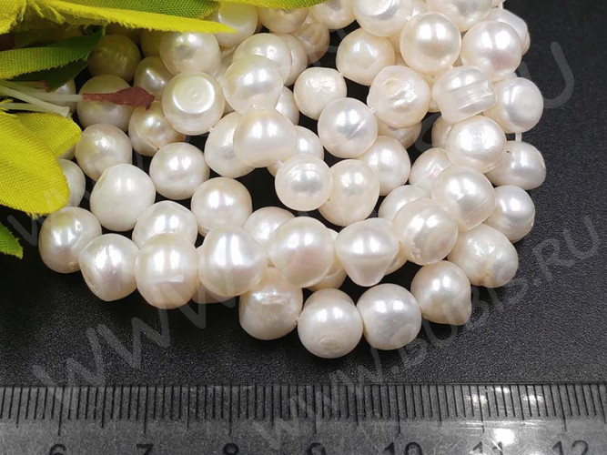 (ОПТ) Бусина Жемчуг 46 пресноводный фриформ 7-8мм белый натуральный (камни) (нить 35-36см)
