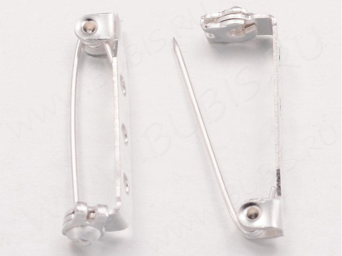 (ОПТ) Основа (заготовка) для броши №94 булавка 3 отверстия с замочком 25*7мм серебристая (Iron) (100шт)