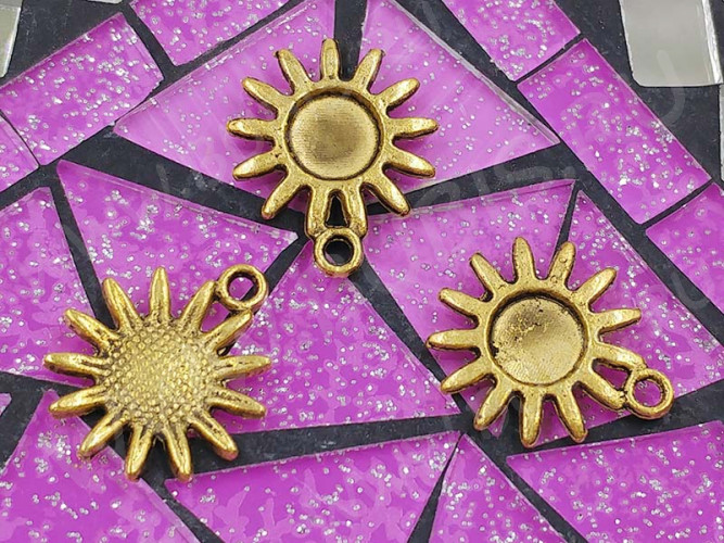 Подвеска Подсолнух 03 Солнышко с круглым сеттингом 6мм 17*15*2мм античное золото (литьё)