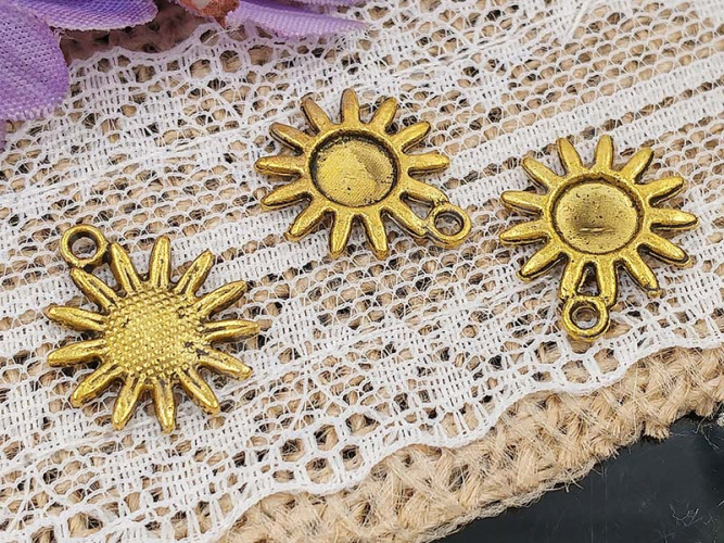 Подвеска Подсолнух 03 Солнышко с круглым сеттингом 6мм 17*15*2мм античное золото (литьё)