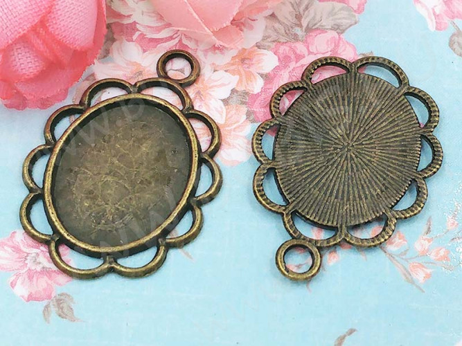 Подвеска-сеттинг Овал 02 (сеттинг 17*13мм) 29*20*2мм античная бронза (литьё)