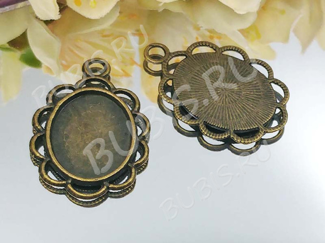 Подвеска-сеттинг Овал 02 (сеттинг 17*13мм) 29*20*2мм античная бронза (литьё)