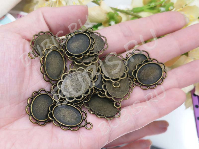 Подвеска-сеттинг Овал 02 (сеттинг 17*13мм) 29*20*2мм античная бронза (литьё)