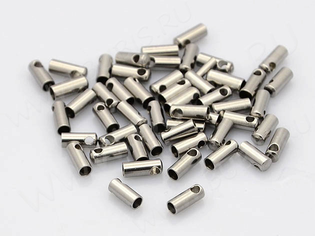 Концевик 125 для шнура до 1,6мм 7*2,2мм цвет платины (Хирургическая сталь)(10шт)