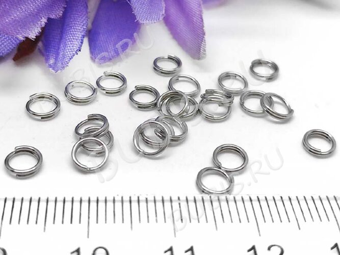 Колечки двойной крутки 4,5мм цвет платины (Хирургическая сталь) (100шт)