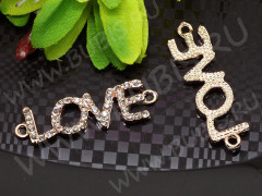 240 Коннектор вставка для браслетов &quot;LOVE&quot; 36*11*4мм розовое золото и прозрачные стразы (сплав и стекло)