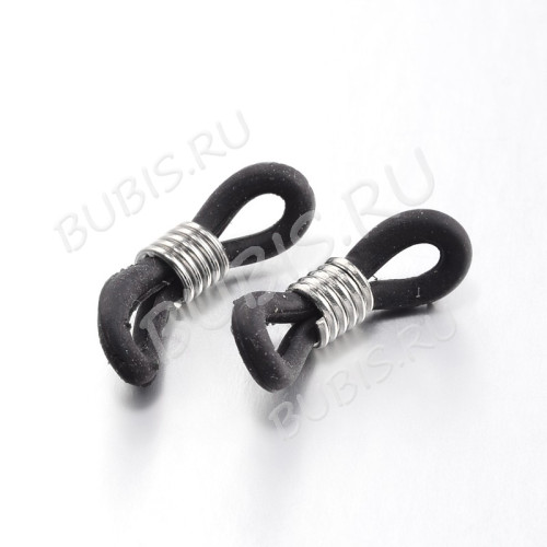 Держатель для очков 04 силиконовая петля чёрная с пружинкой 20*5мм цвет платины (силикон и Iron) (10шт)