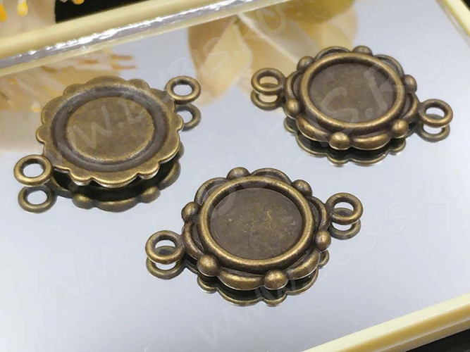 134 Коннектор-сеттинг (сеттинг 10мм) Круг 23,5*15,5*1,8мм античная бронза (литьё)