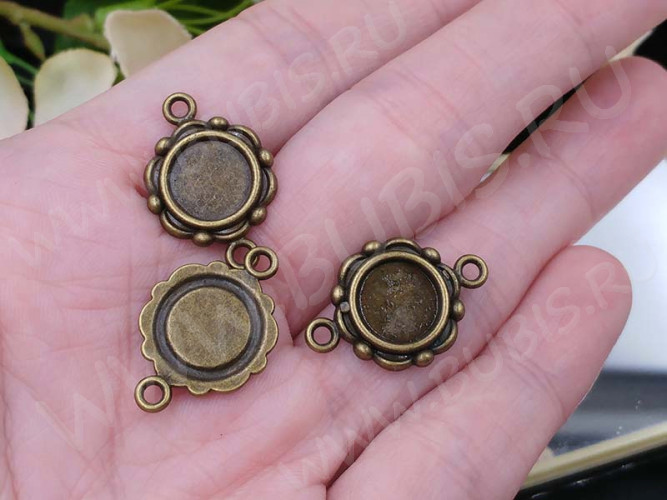 134 Коннектор-сеттинг (сеттинг 10мм) Круг 23,5*15,5*1,8мм античная бронза (литьё)