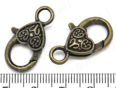 Замочек карабин №016 большой с сердечком 25,5*14*6,5мм античная бронза (литьё)