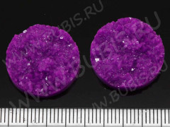 Кабошон декоративный 43 Круг имитация друзы агата с кристаллами 20*20*5,5мм сиреневый непрозрачный (резин)
