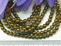(ОПТ) Бусина округлая 4мм Гематит т.золотистый (камни) (НИТЬ)