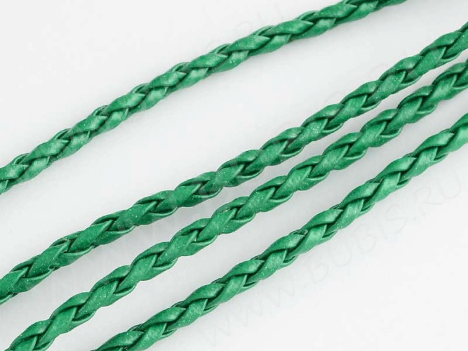 Шнур кожаный 05 кожзам плетёный круглый 3мм зеленый (1м)